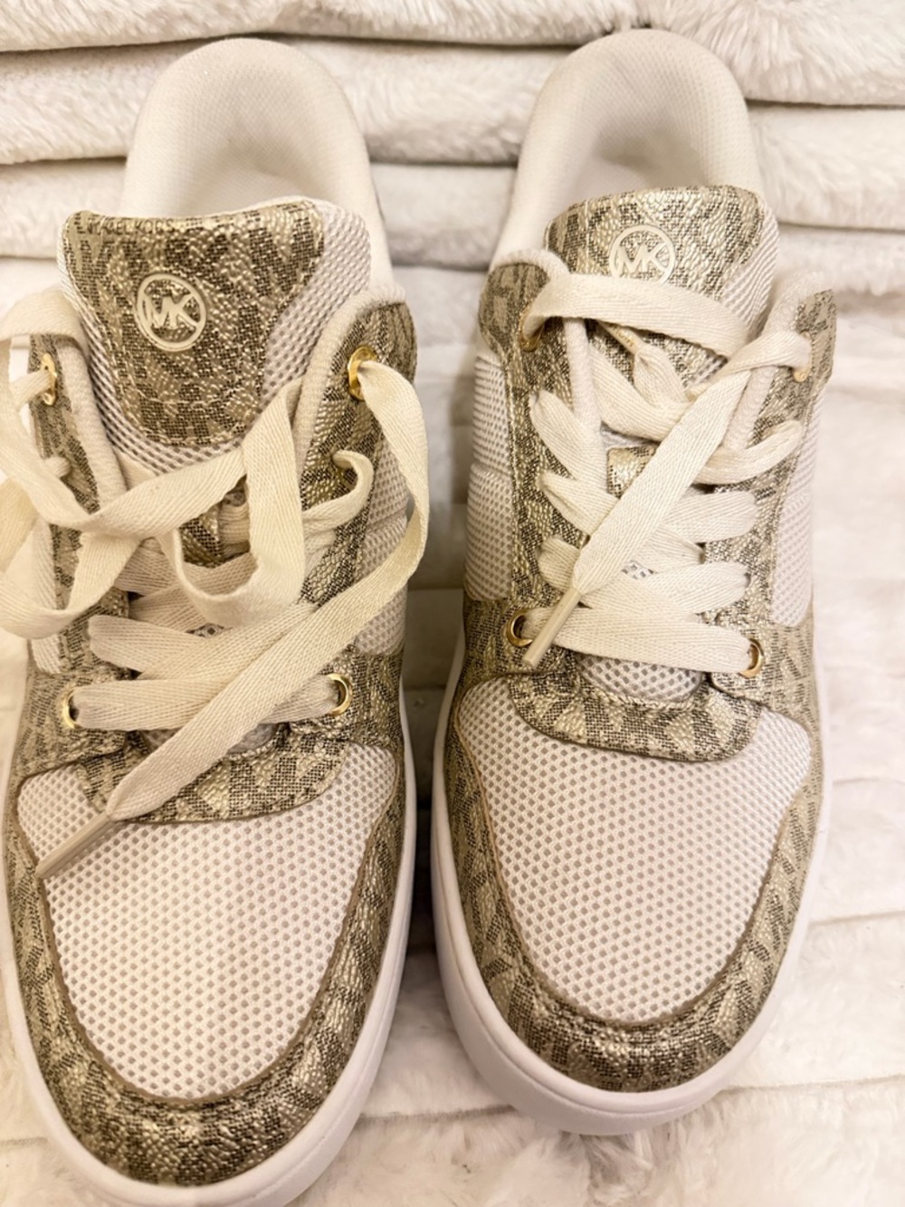 Michael Kors Cream & Gold Snake-Accent Lace-Up Sneakers